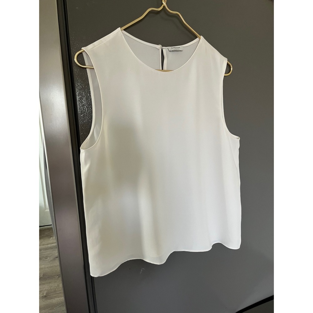 Babaton Aritzia White Sleeveless Keyhole Back Blouse Top Large L Minimalist - Picture 3 of 8